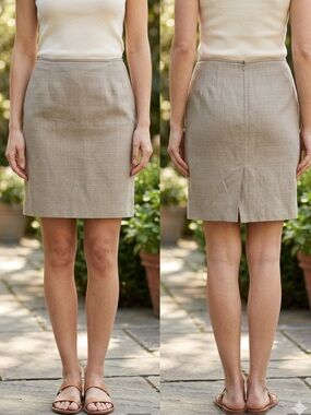 Calvin Klein Womens Skirt Sz 16 Khaki Linen Cotton Blend Straight Pencil Office